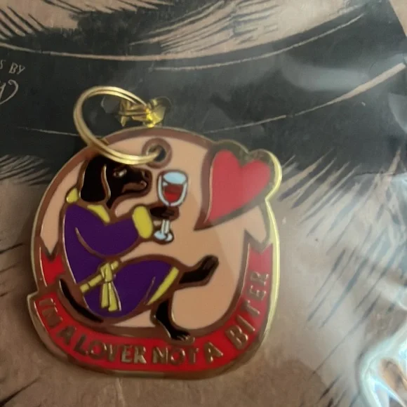 Dog charm. New, Primitives by Kathy, metal & enamel. “I’m a lover, not a biter” - Picture 2 of 4
